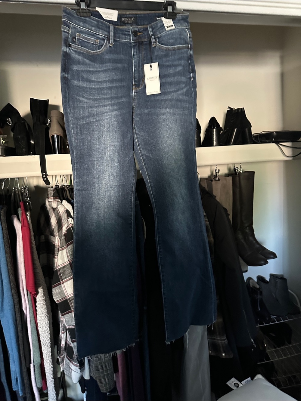 Judy Blue Medium Blue Frayed Hem Wide-Leg Jeans